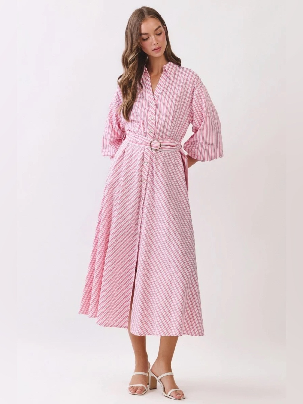 PINK STRIPE MIDI DRES